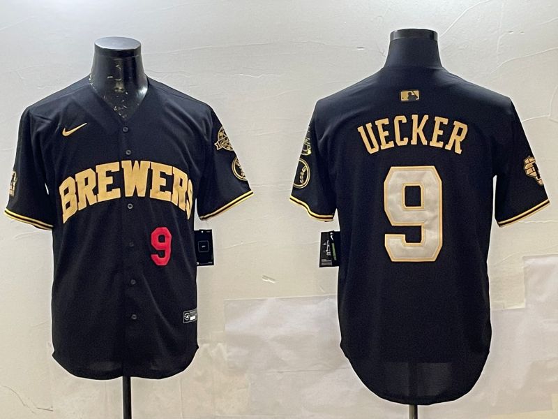 Men Milwaukee Brewers #9 Uecker Black Gold Game 2025 Nike MLB Jersey style 2->milwaukee brewers->MLB Jersey